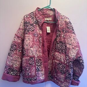 Free People Quilted Floral Patchwork Jacket in Mauve Pink